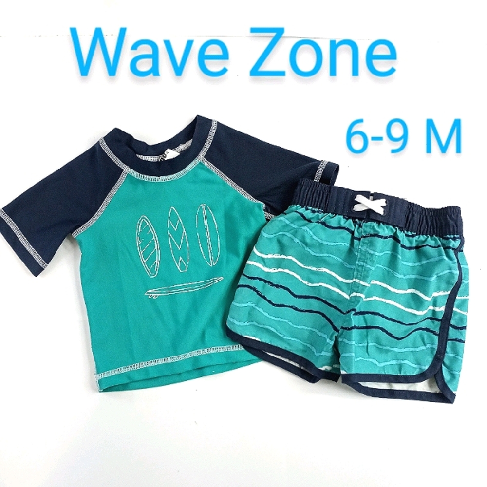 Wave Zone Swimsuit 2-piece Trunks Top Teal 6-9M